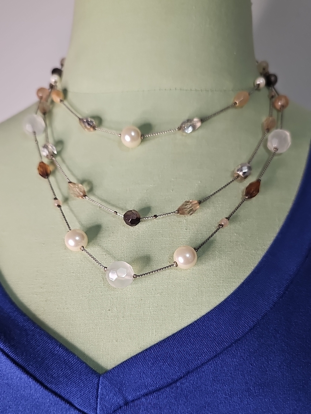 Lia Sophia Layered Pearl and Faceted Bead Necklace - Cream and Brown